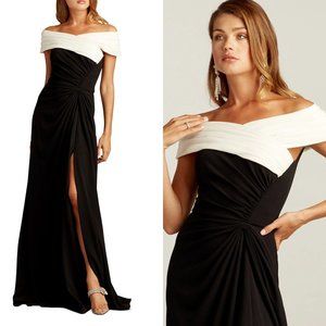 Tadashi pleated collar off shoulder crepe leg slit gown FINAL PRICE NO OFFERS